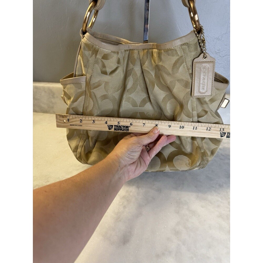 COACH Op Art Parker Beige Signature Sateen Canvas & Leather Shoulder Bag 13427 - Picture 14 of 15